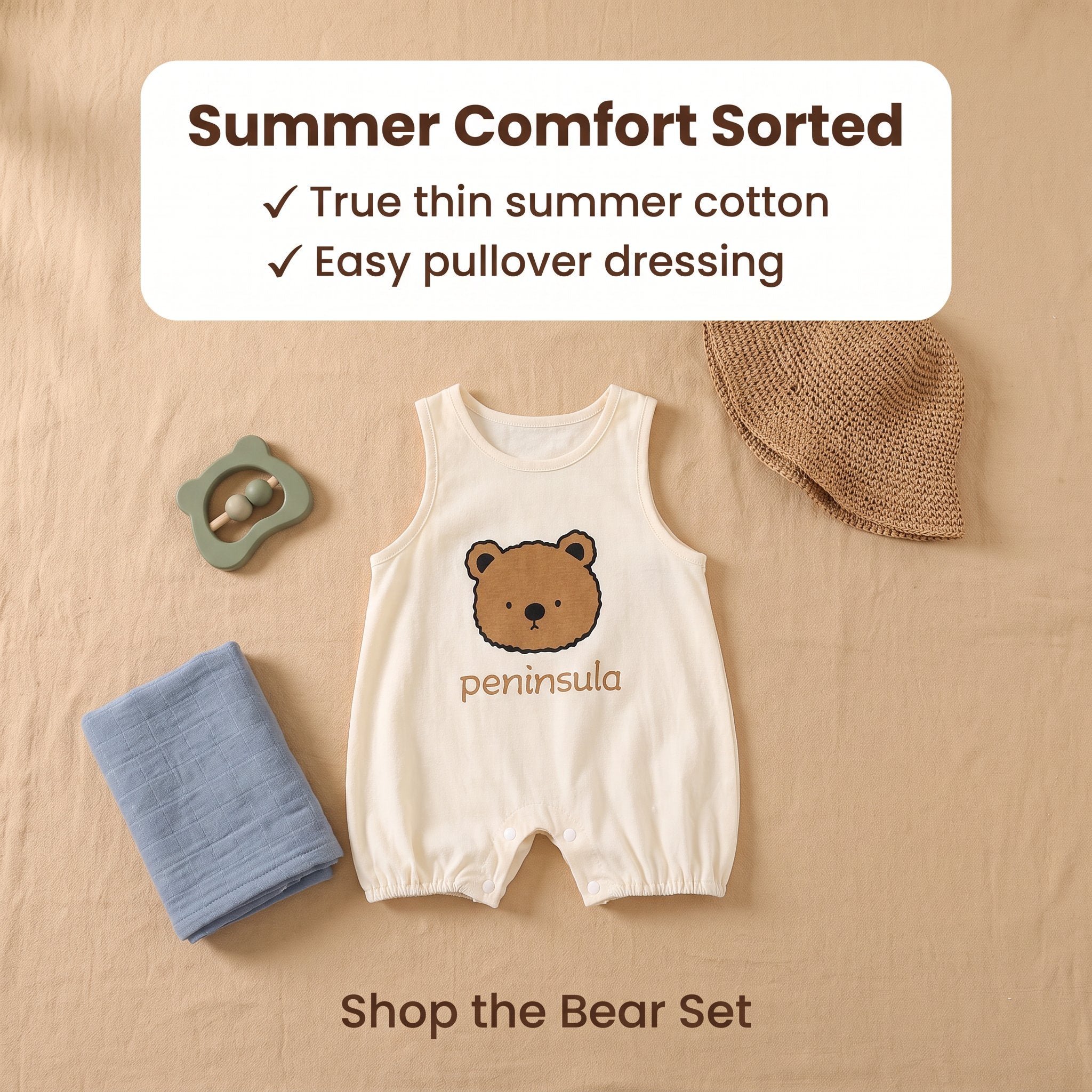 Cartoon Bear Print Baby Short Sleeve Rompers