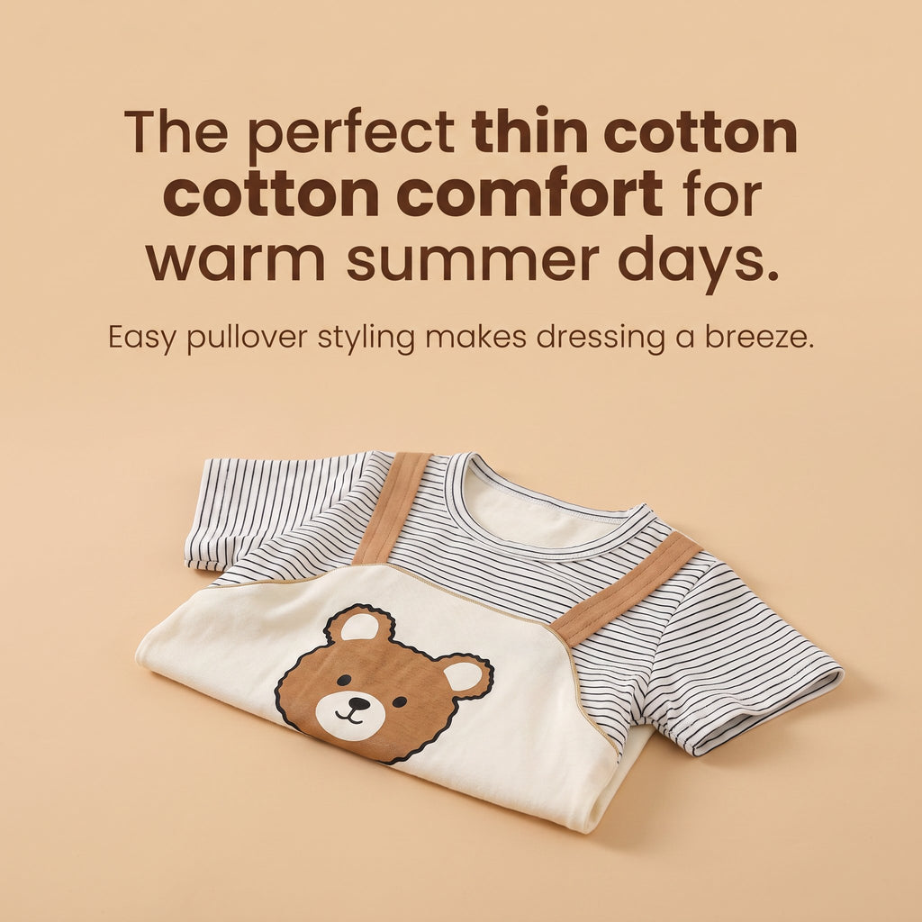 Cartoon Bear Print Baby Short Sleeve Rompers