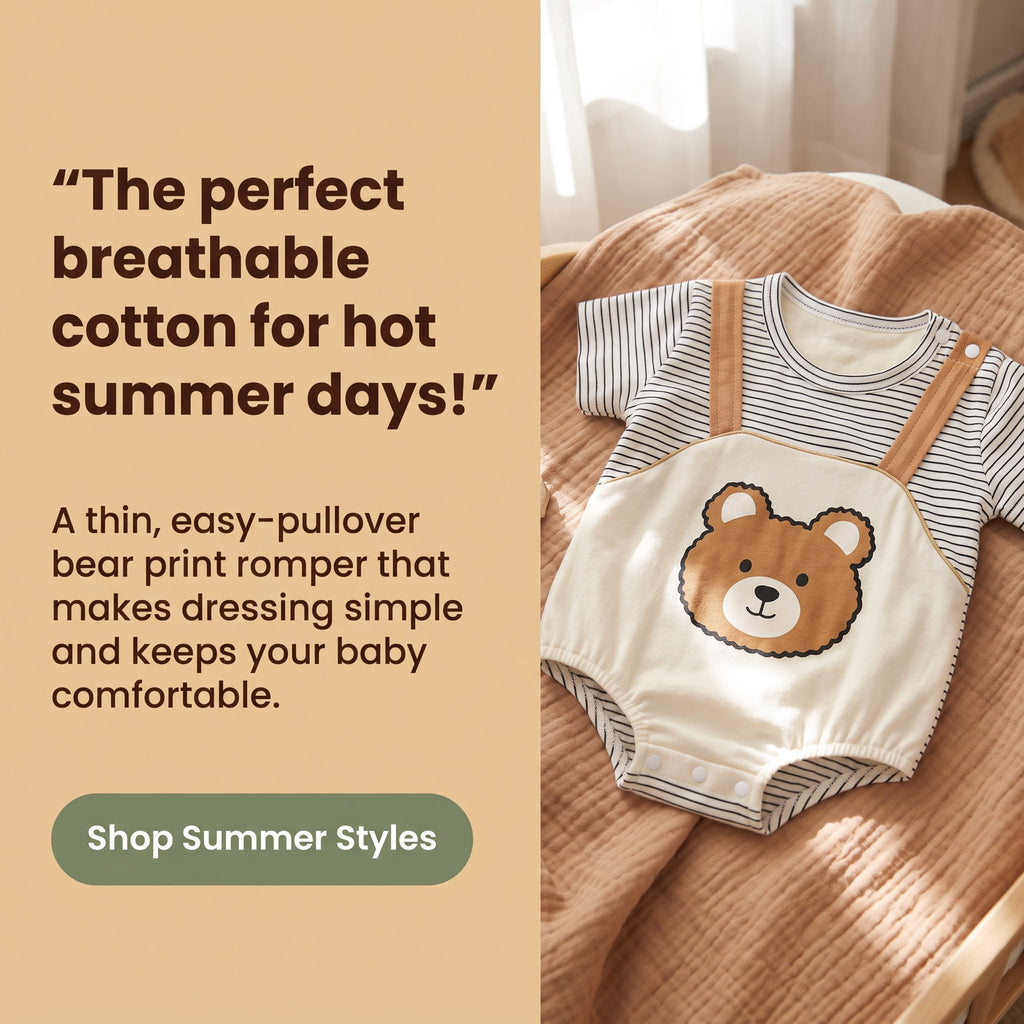 Cartoon Bear Print Baby Short Sleeve Rompers